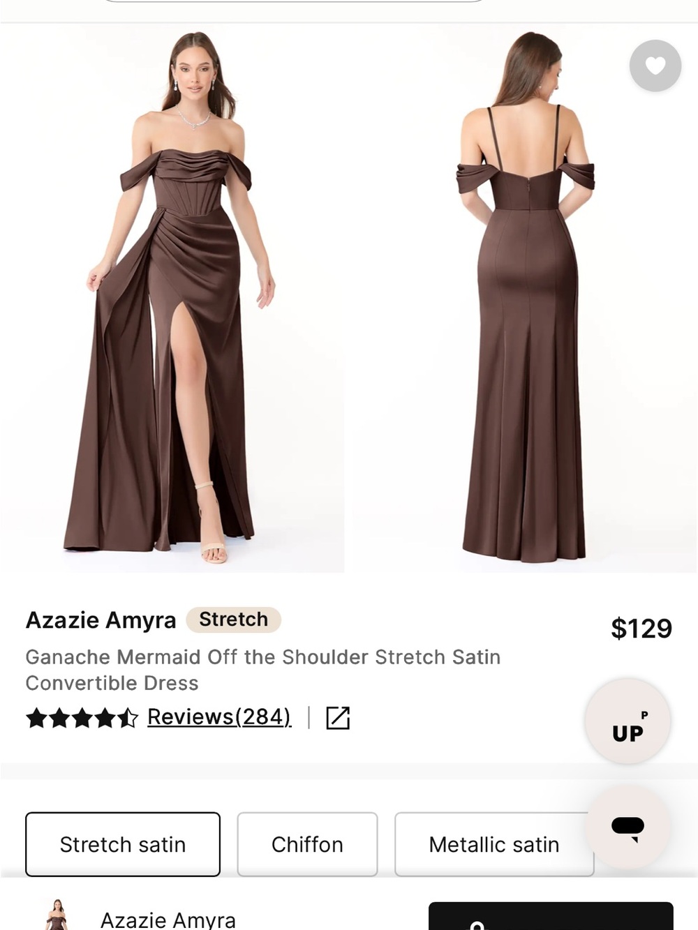 Azazie Amyra Convertible Off-Shoulder Bridesmaid Dress in Ganache Brown